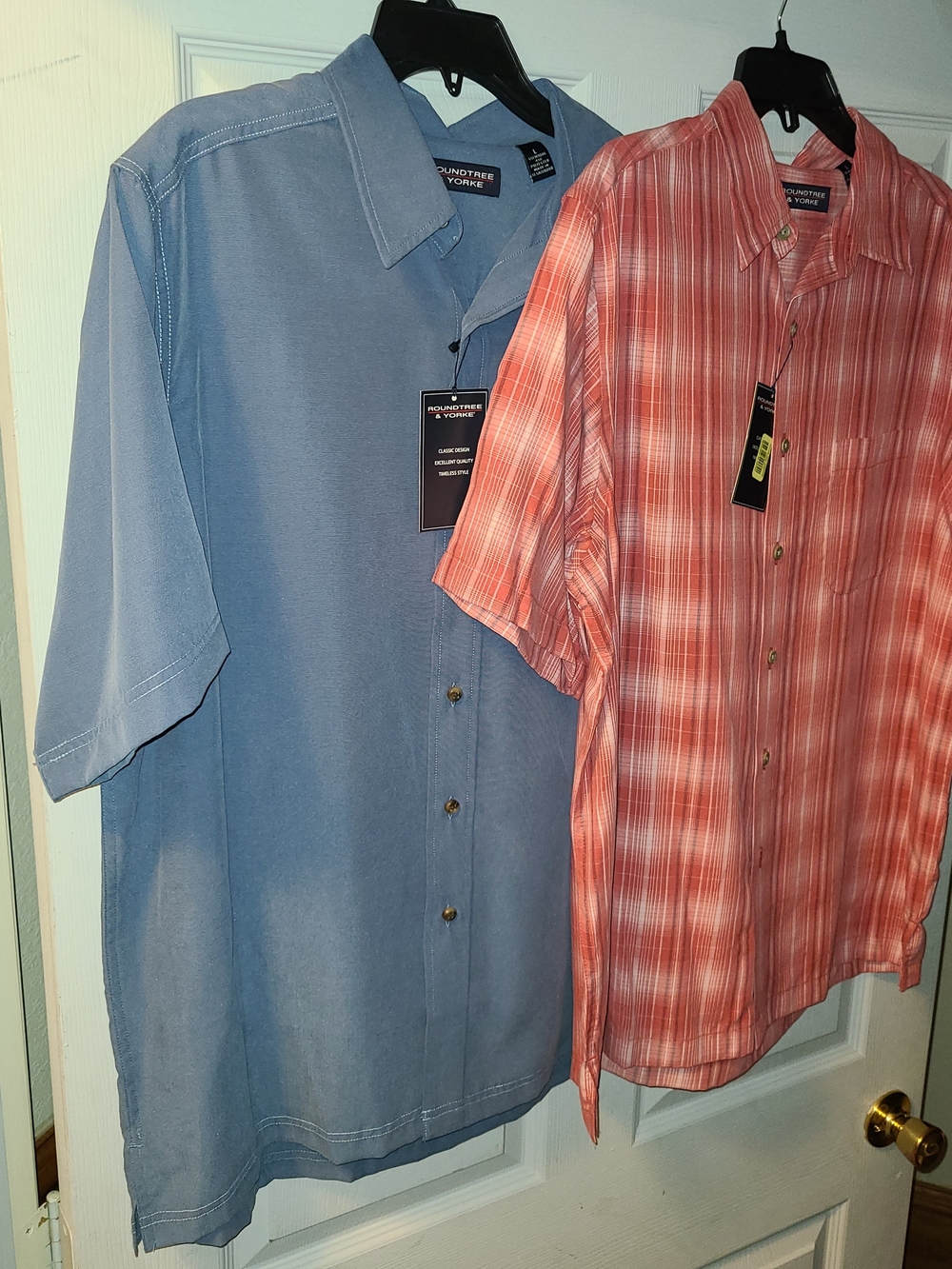 Roundtree & Yorke Men's Blue Solid & Red Plaid Short-Sleeve Button Shirts Size L